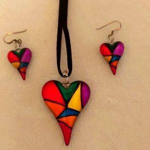 Murano Glass Heart necklace and earrings